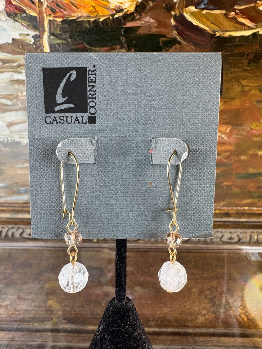 0510-Casual Corner Gold and Clear Crystal Drop‎ Earrings